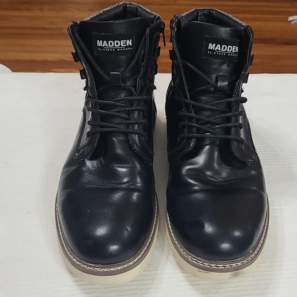 Madden by Steve Madden Delwar Mens Ankle Boots Faux Leather Black Sz 13 EUC READ